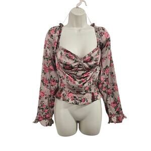 ASTR THE LABEL Taupe Pink Floral Blouse Size XL